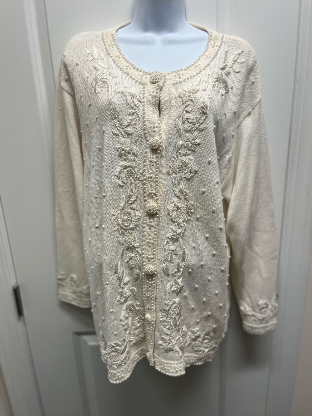 Designs Lane Bryant Vintage Pearl Beaded Floral Embroidered Cardigan Sz 14/16